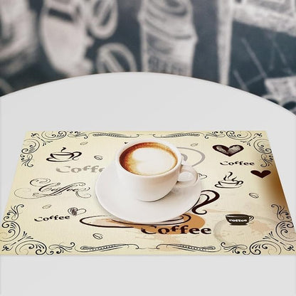Coffee Kitchen Placemats Vintage Rustic Coffee Theme Latte Tea Cup Cappuccino Placemats Table Kitchen Dining Party 12x18 Inch Set of 6