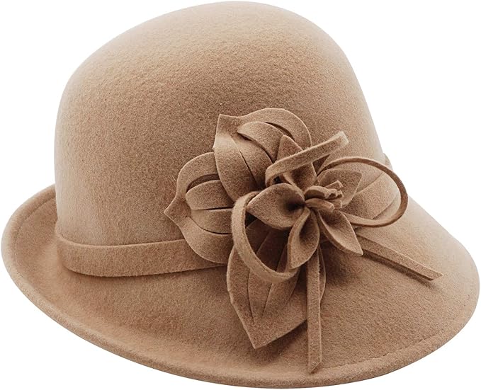 Bellady Women's Elegant Flower Wool Cloche Bucket Bowler Hat