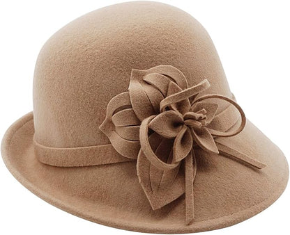 Bellady Women's Elegant Flower Wool Cloche Bucket Bowler Hat