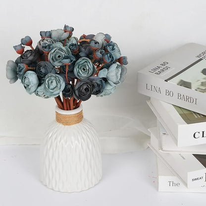 IPOPU Dusty Blue Ranunculus Artificial Flowers 2Bouquets Realistic Silk Flowers 12PCS Mini Fake Flowers for DIY Wedding Bouquet Bridal Shower Decorations Blue Flowers Centerpieces (Dusty Blue)
