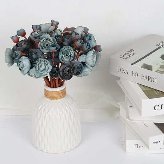 IPOPU Dusty Blue Ranunculus Artificial Flowers 2Bouquets Realistic Silk Flowers 12PCS Mini Fake Flowers for DIY Wedding Bouquet Bridal Shower Decorations Blue Flowers Centerpieces (Dusty Blue)