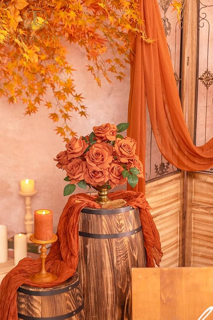 TINGE TIME Artificial Flowers Combo Box Set 16PCS Fake Rose Silk Flower with Stem for DIY Wedding Bouquets Centerpieces Baby Shower Party Home Fall Decoration (Orange)