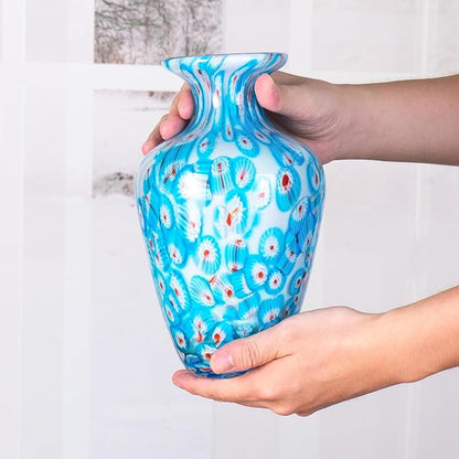 KAMMAK Colored Glass Vase, Beautiful Hand Blown Decorative Vase, Modern Art Vase for Flower Mantle Dining Table Centerpiece, Entryway Living Room Wedding Decoration, HR005