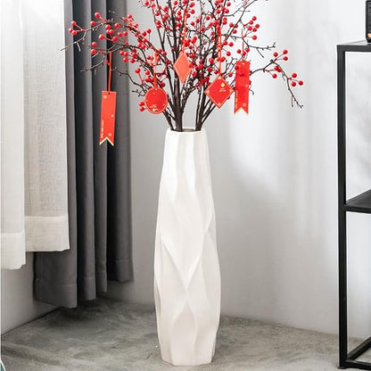 Large Ceramic Floor Vase 17.7 Inches Tall,Tall Vases for Floor White Modern Flower for Home,Farmhouse,Living Room Décor,Simple Origami Design Decorative Porcelain Flower Arrangement Vase Ideal Gift