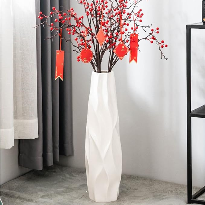 Large Floor Ceramic Vase 24 Inches Tall,White Modern Flower Tall Vases for Office, Home,Farmhouse,Living Room Décor,Simple Origami Design Fall Decorative Porcelain Flower Arrangement Vase Ideal Gift