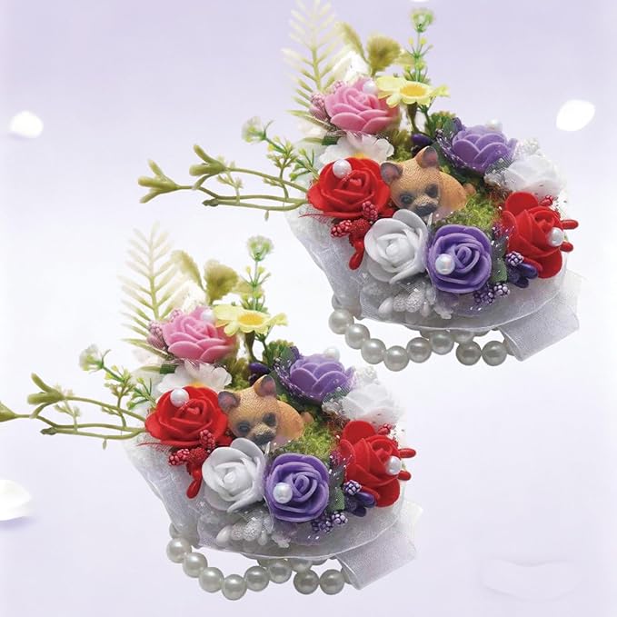 Rose Wrist Corsage, Pack of 2 PCS Wedding Bridal Wrist Flower Corsage Hand Flower Artificial Silk Rose Decor for Prom Party Wedding (Red & Purple, 2pcs)