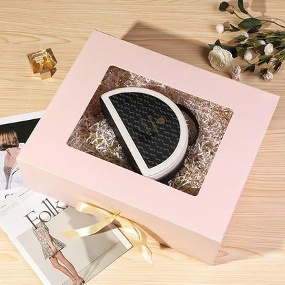 Extra Large Pink Gift Box for Presents with Ribbon 19x16x6 Inches Clear Gift Box with Window Magnetic Closure Gift Boxes with Lids