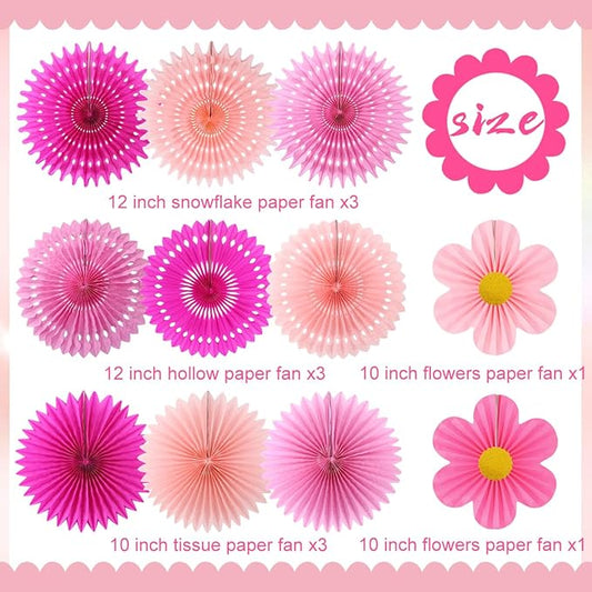 zilue Paper Fans Party Decorations Paper Flowers Decorations for Wall Classroom Floral Backdrop Baby Shower Birthday Party Flower Wall Decor Pack of 11 Pink