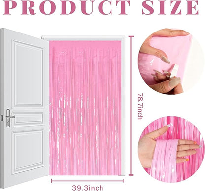 10 Pack Foil Curtain Pink Backdrop Streamers Metallic Tinsel Fringe Curtains Photo Booth Props for Birthday Wedding Engagement Bachelorette Christmas Holiday Celebration Party Decorations