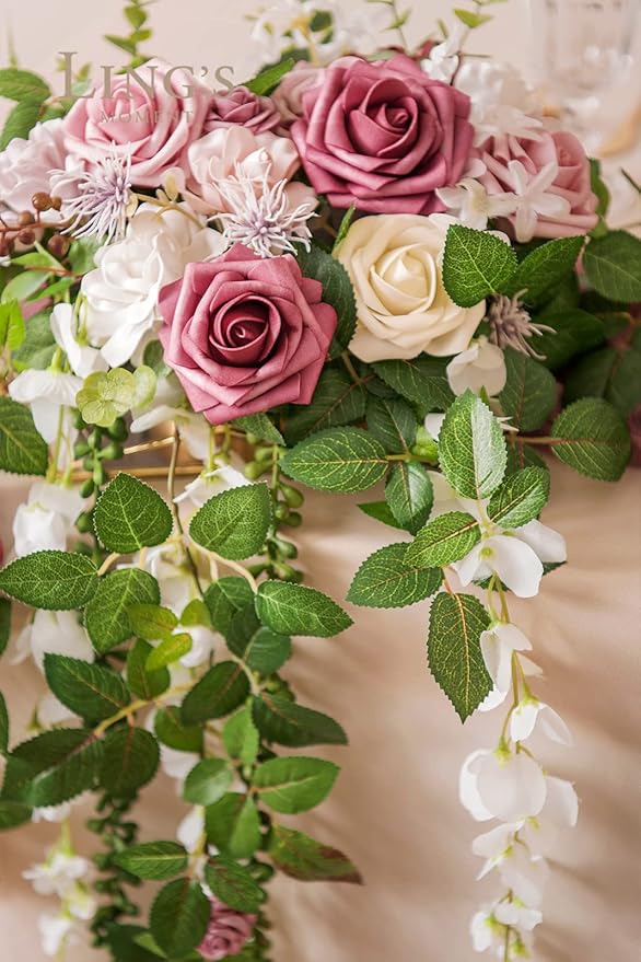 Ling's moment Artificial Flowers 25Pcs Torrid Blush Roses Decor w/Stems,3" Real Touch DIY Foam Floral for Wedding Bouquet/Centerpieces, Outdoors Party Backdrop, Room/Table, and Garden/Pot Decorations