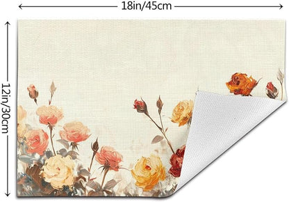 Placemats Set of 4 PVC Woven Place Mats Heat Resistant Easy to Clean for Indoor Outdoor Party Kitchen Dining Table Decoration 12"x18",Vintage Rose Pattern
