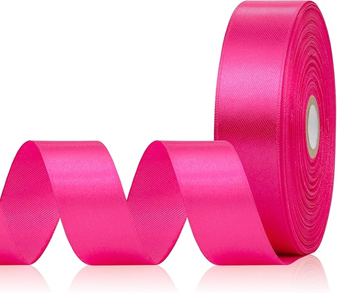Hot Pink Satin Ribbon 1 Inch, 60 Yards Hot Pink Ribbon for Hair, Flower Bouquet, Gift Wrapping, Crafts, Graduation Wreaths, Invitation Cards, Festival Decor
