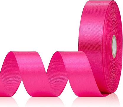 Hot Pink Satin Ribbon 1 Inch, 60 Yards Hot Pink Ribbon for Hair, Flower Bouquet, Gift Wrapping, Crafts, Graduation Wreaths, Invitation Cards, Festival Decor