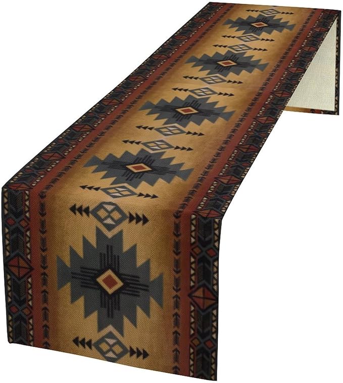 Aztec Table Runner, Southwestern Ethnic Geometric Triditional Table Runner Table Setting Decor for Kitchen Garden Farmhouse Party Holiday Dinner Home, 13x36 Inch