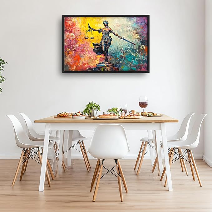 Extra Large Lady Justice Framed Wall Art for Living Room,Oversized Scales of Justice Pictures Wall Decor,Abstract Colorful Canvas Print Painting Modern Artwork Bedroom Office Bathroom 36L x 24W