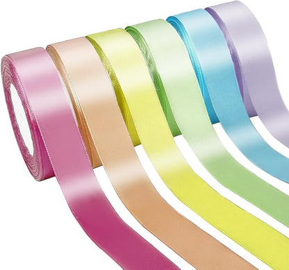 150 Yards Macaron Satin Ribbon 1 Inch 6 Rolls Assortment Ribbons for Crafts Gift Wrapping Flower Bouquet Wedding Invitations Birthday Party Festival Decoration Hair Bows