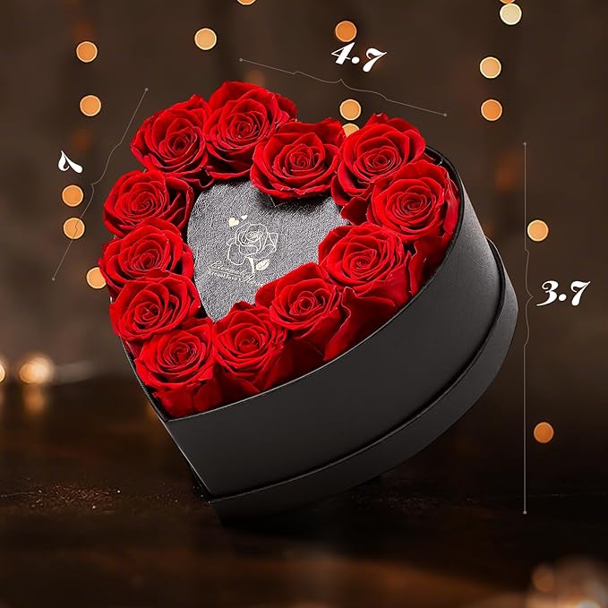 12 Preserved Roses in Heart-Shaped Box - Eternal Love Gift, Long-Lasting Roses for Her - Forever Flowers - Ideal for Valentine's Day, Anniversaries, Mother's Day - Elegant Display Box