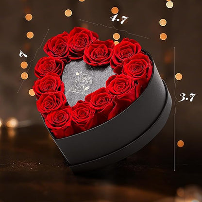12 Preserved Roses in Heart-Shaped Box - Eternal Love Gift, Long-Lasting Roses for Her - Forever Flowers - Ideal for Valentine's Day, Anniversaries, Mother's Day - Elegant Display Box