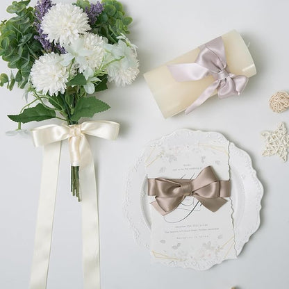 Champagne Double Face Satin Ribbon 1 Inch x 45 Yards Ivory Fabric Ribbon for Gift Wrapping, Flower Bouquets, Hair Bows Making, Wedding Decoration, Invitation Cards, Christmas (3 Rolls *15Yd)