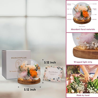 Eternal Flowers: Forever Flower Gifts for Her-Elegant Preserved Flowers in Glass Dome-Romantic Valentines, Anniversary, Mom Gifts for Her-Flowers for Delivery Prime (Champagne)