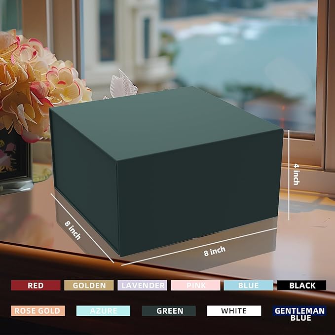 Gift Box 8x8x4 Inch with Magnetic Closure Lid Green Gift Boxes For Presents,Bridesmaid Gifts Box,Birthday Gift box,Luxury for Gift Packaging, Magnetic Gift Box for Wrapping Gifts(Green)