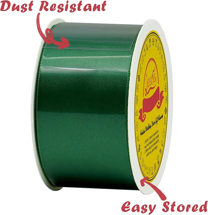 Double Face Forest Green Satin Ribbon 2 inch X 25 Yards Polyester Forest Green Ribbon for Gift Wrapping Very Suitable for Weddings Party Hair Bow Invitation Decorations and More