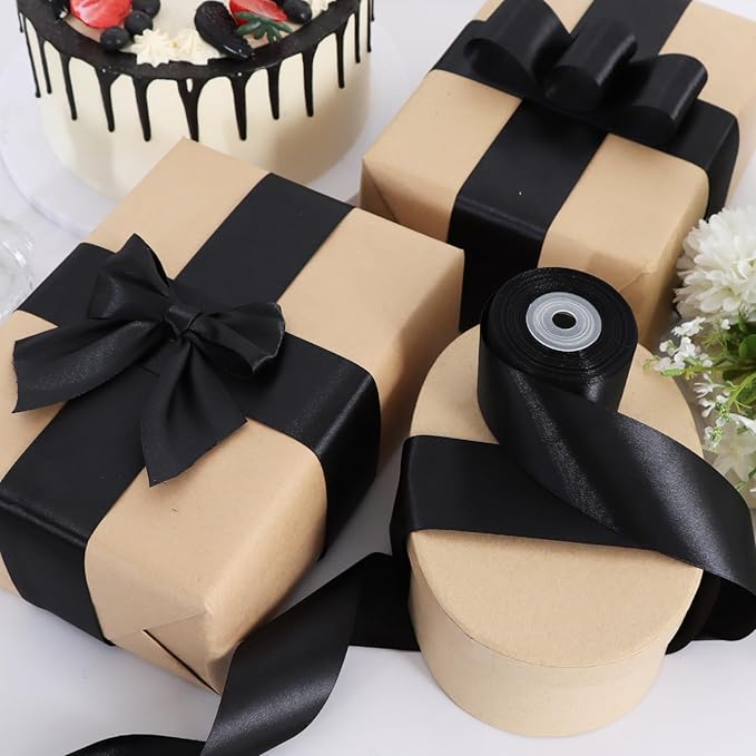 TONIFUL 1-1/2 Inch (40mm) x 100 Yards Black Wide Satin Ribbon Solid Fabric Ribbon for Gift Wrapping Chair Sash Valentine's Day Wedding Birthday Party Decoration Halloween Craft Sewing
