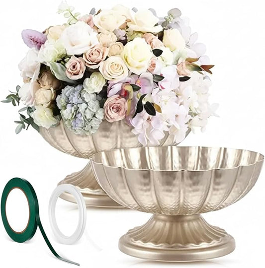 2 Pcs Metal Compote Bowl for Centerpiece Flower Holder Small Compote Vase Indoor Outdoor Flowers Fruits Plant for Christmas Wedding Home Party Decoration (Medium,Silver)