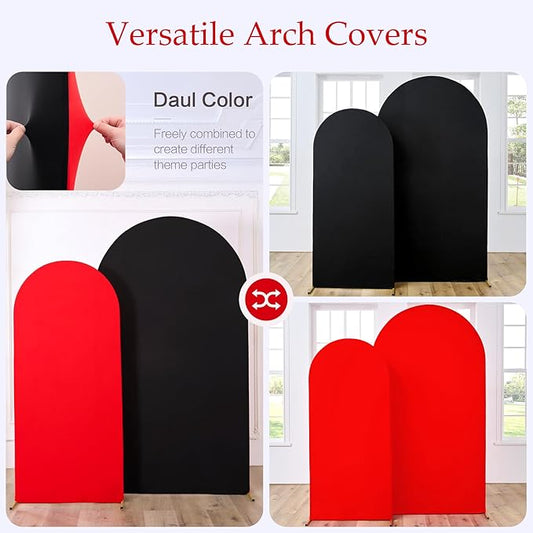 Black Red Arch Backdrop Cover Set of 2-7.2ft 6ft Dual Color Wedding Arch Cover-Wrinkle Free Stretchy Spandex Fitted Chiara Arch Stand Cover for Black Red Theme Birthday Party Photo Photography