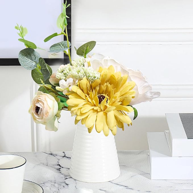 Zerzsy 4pcs Peonies Artificial Flowers, Champagne ArtificialPeony, Silk Faux Flower Fake Yellow Peonies Artificial Flowers Peonies Bouquet for Centerpiece Table Wedding Party Home Decor
