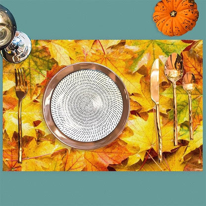 Autumn Maple Leaf Fall Placemats Set of 1 PVC Vinyl Non Slip Table Mats Heat Resistant Place Mats Washable Wipeable Dining Table Mat for Kitchen Decor Party Indoor Outdoor Decorative Gift