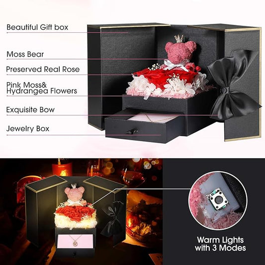 Birthday Gifts for Mom from Daughter, Son, Preserved Real Roses with Initial Necklace V, Meaningful Anniversary Present for Girlfriend Wife Women