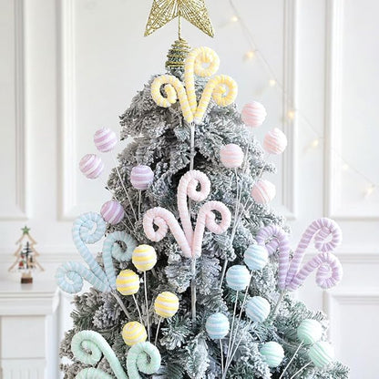 5Pcs Pastel Christmas Tree Ball Picks, 14.9” Macaron Color Woolen Spray with Gitter for Christmas Tree Topper Decorations Vase Filler Xmas Home Decor New Year Gifts (Ball)