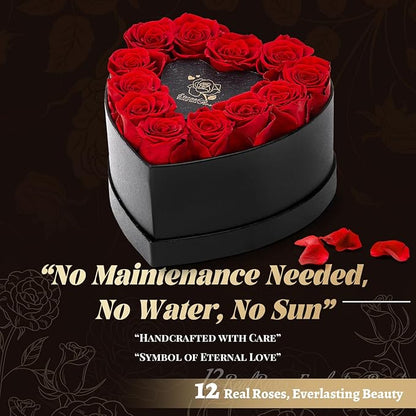 12 Preserved Roses in Heart-Shaped Box - Eternal Love Gift, Long-Lasting Roses for Her - Forever Flowers - Ideal for Valentine's Day, Anniversaries, Mother's Day - Elegant Display Box