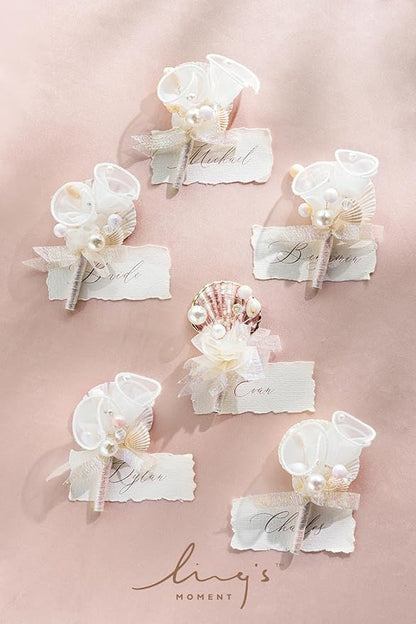 Ling's moment Boutonniere for Men, 6pcs Groom Groomsmen Boutonniere, Artificial Flowers for Wedding Decor/Prom/Homecoming, etc.Cream Blush