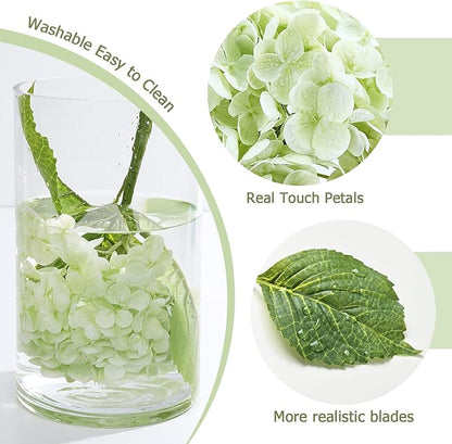 Waipfaru 21" Real Touch Hydrangea Artificial Flowers with Long Stem & Leaves, Full Latex Faux Hydrangea Flowers for Home Decor Party Floral Arrangements Wedding Bouquets Centerpieces, Green 3Pcs
