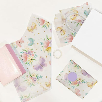 Pro Supply Global Butterflies Printed Tissue Paper for Gift Bags or Boxes and Wrapping - Spring Floral Bulk Decorative Art Tissue Paper for Packaging and Gifting | 24 Sheets 20" x 30"