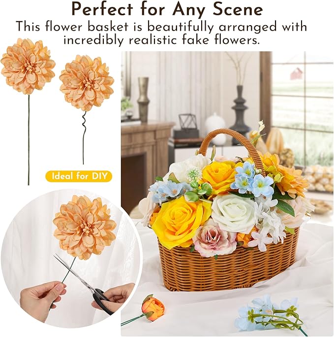Artificial Flowers Combo Box Set Artificial Bouquets Wedding Flowers Faux Orange Flowers Roses with Stems for Wedding Centerpieces Party Home Decor