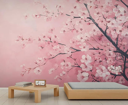 Pink Cherry Blossom Wall Mural, Romantic Cherry Blossom 3D Wall Murals, Japanese Flower Wallpaper Mural, for Living Room Bedroom Large Wallpaper Indoor Decor 78.7" W x55.1 H
