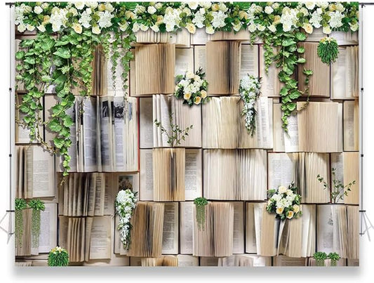 7x5ft Book Backdrop for Party Flower Garlend Book Pages Wedding Background for Books Lovers Photography Studio Props KUBDJ091