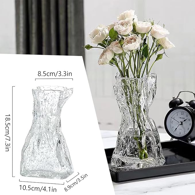 Handmade Luminous Glass Flower Vases,Irregular Shaped Flower Vase,Glass Cylinder Bud Vases,Transparent,7.3 Inches,1 Piece
