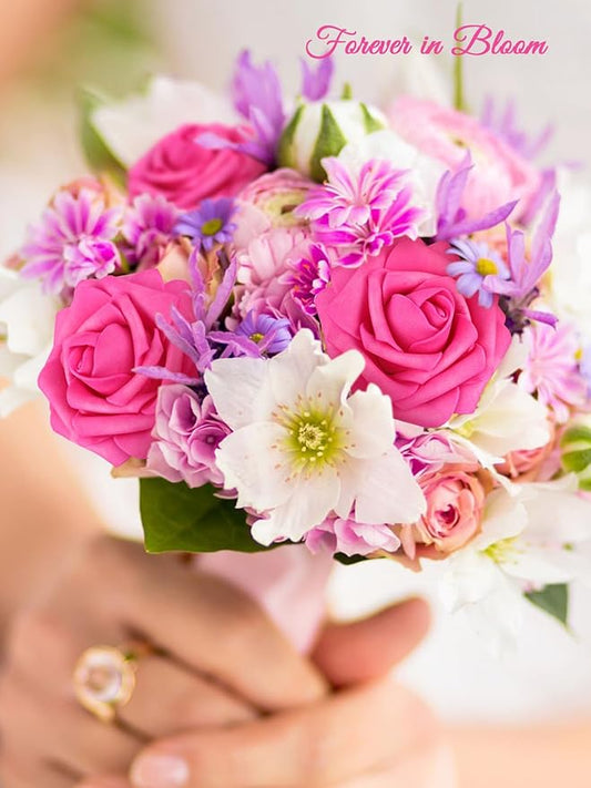MACTING Artificial Flower Roses 30PCS Real Touch Fake Spring Flowers with Stem Foam Roses for Wedding DIY Bouquets Table Centerpieces Party Bridal Shower Home Mothers Day Decorations(Fuchsia)