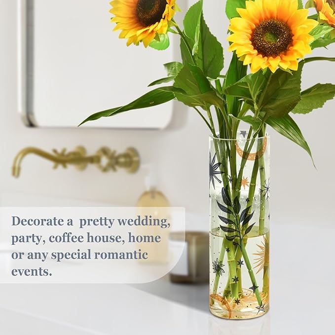 Flower Vase for Centerpieces, Sun and Moon Plastic Cylinder Vase, Clear Bud Vases for Home Wedding Office Table Decor
