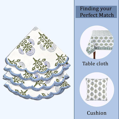 Ridhi Mughal Buta Blue Hand Block Print Cotton15 Inch Round Set of 4 Reusable Washable PlaceMats Kitchen Dining Thanksgiving Halloween Christmas Weddings Everyday Use