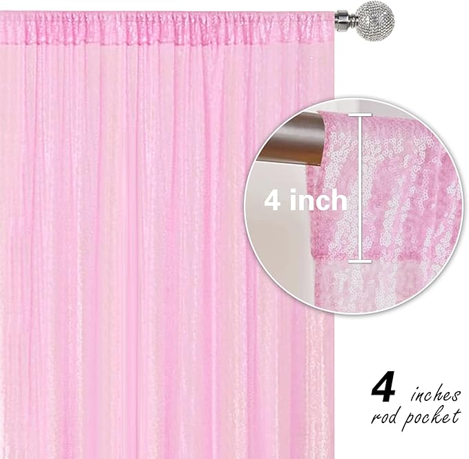 Matte Pink Sequin Backdrop Curtain 4 Pieces 2FTx8FT Glitter Photography Backdrop for Party Wedding Birthday Christmas Decorations