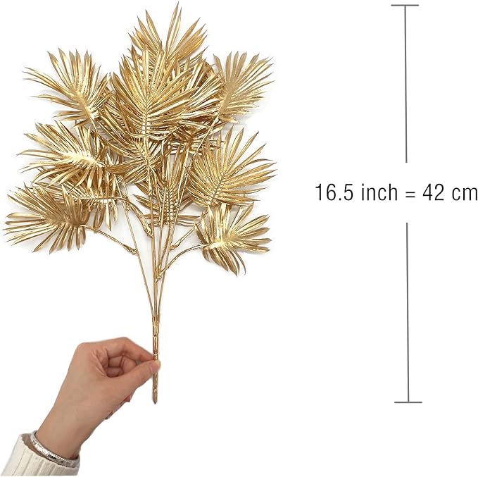 PASYOU Gold Fake Plants, Artificial Flowers Decoration for Christmas Golden Leaves Crafts Plastic Faux Grass Indoor Outdoor Home Garden Wedding Party Room Bedroom Table Centerpiece Decor, 4 Pack