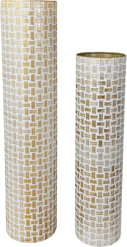 Leewadee Gold Tall Floor Vase, Set of 2 Decorative 24/19″ Large Gold Vases from Metal for Home Decor Living Room, Style with Pampas Grass for Modern, Vintage, Rustic or Farmhouse Room Decor