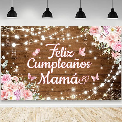 Feliz Cumpleaños Mama Backdrop Mexico Happy Birthday Mom Photography Background Best Mother Ever I Love Mom Birthday Party Decorations Banner Photo Studio Props 70.8 x 43.3 inch