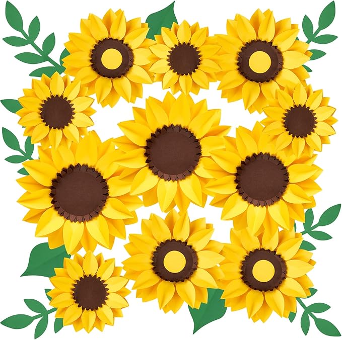 11PCS Paper Flowers Decorations for Wall,Spring Artificial Sunflowers Bulletin Board Decoration 3D Paper Flowers Hanging for Party Wedding Baby Shower Tea Party Backdrop Decor