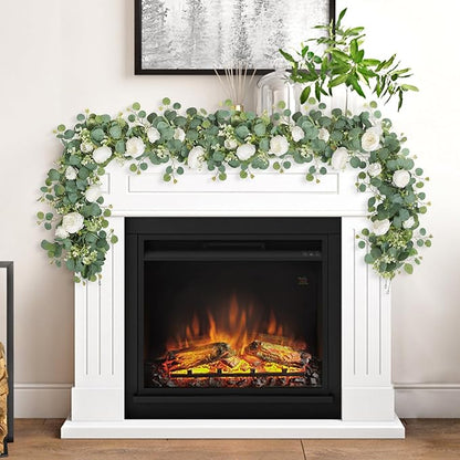 SOMYTING 2 Pack 13FT Flower Garland, Artificial Rose Vine Fake Flower Garland Silk Rose Peony Hanging Vine Faux Floral Vine for Wedding Party Arch Table Wall Backdrop Decoration (White)